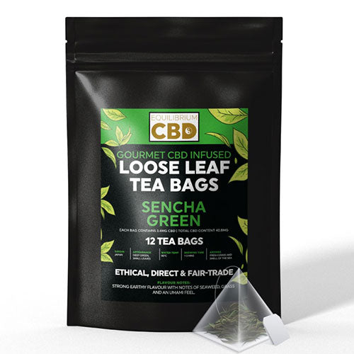 CBD infused Sencha green loose leaf tea bags - 12 Tea Bags – 40.8mg